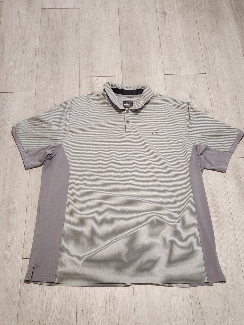 Greg Norman Mens XL Striped Golf Polo Shirt Gray Green